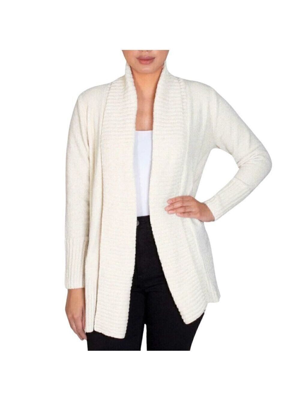 Seven7 Antique White Super Soft Cozy Chenille Cardigan Sweater Sz M